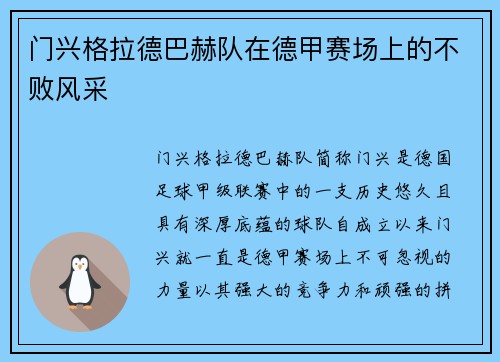 门兴格拉德巴赫队在德甲赛场上的不败风采